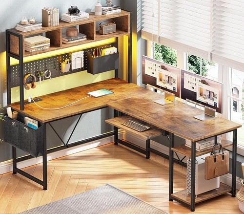 Shaped desk with hutch led - with, hutch&led