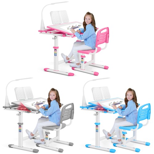 Pink blue gray kids desk - desk, chair